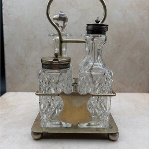 ANTIQUE 1900-1916 Victorian Cut Glass Cruet Set EPNS Condiment Castor Set